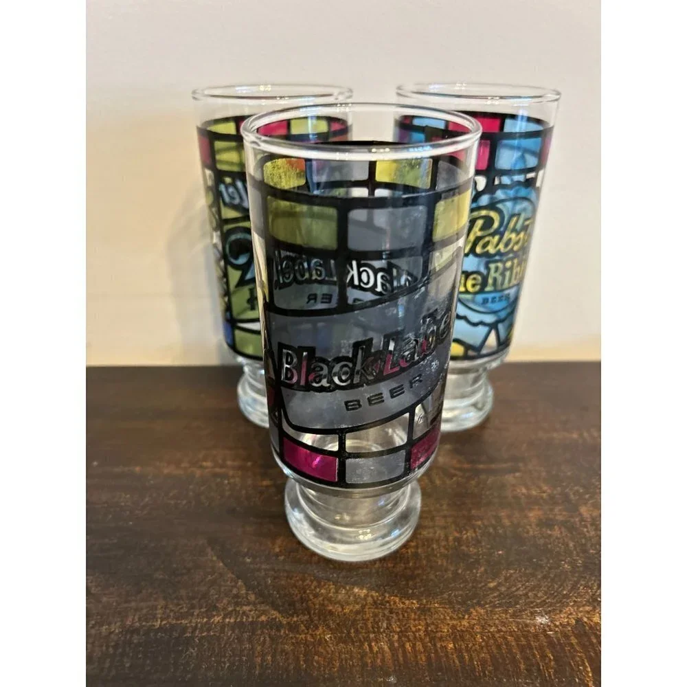 Set of 6 Anchor Hocking Beer Glass Circa 1970 Tumblers Stain Glass 6.5